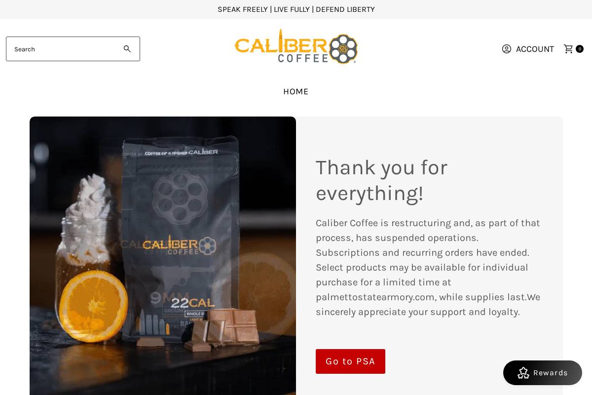 calibercoffeecompany.com homepage screenshot