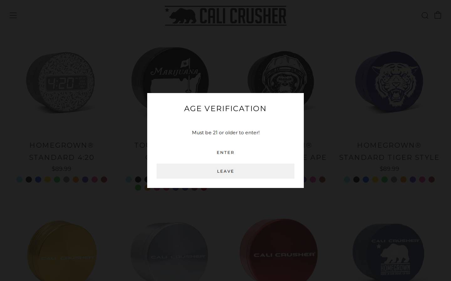 calicrusher.com homepage screenshot