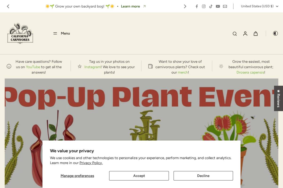 californiacarnivores.com homepage screenshot