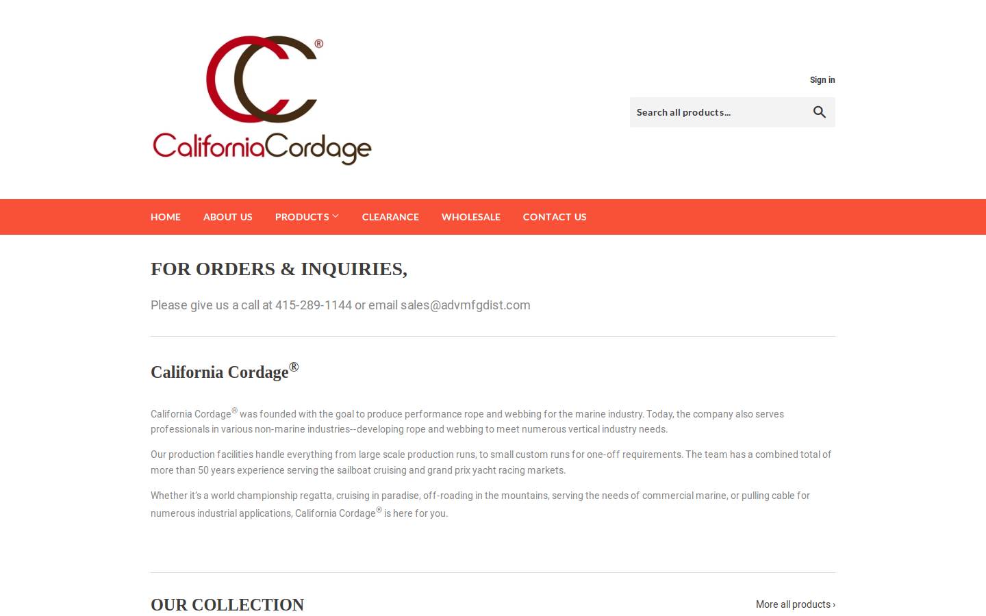 californiacordage.com homepage screenshot