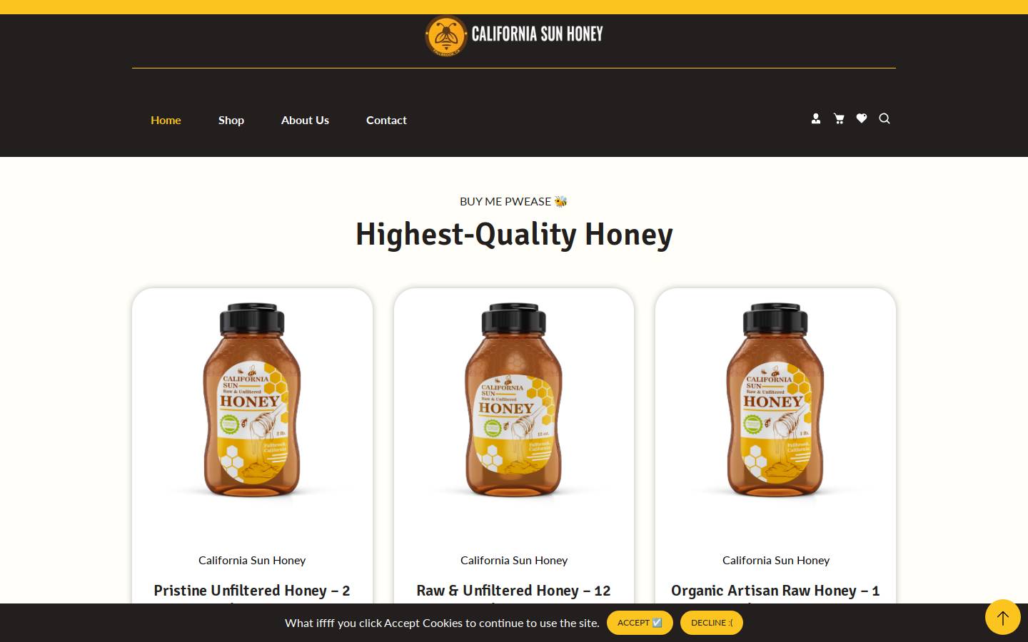 californiasunhoney.com homepage screenshot