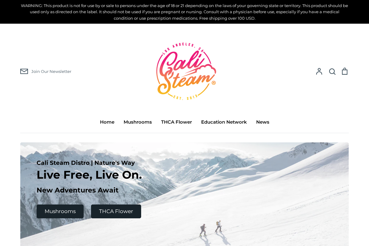 Premium THCA Flower & Functional Mushroom Gummies | Lab-Tested | Cali Steam homepage screenshot