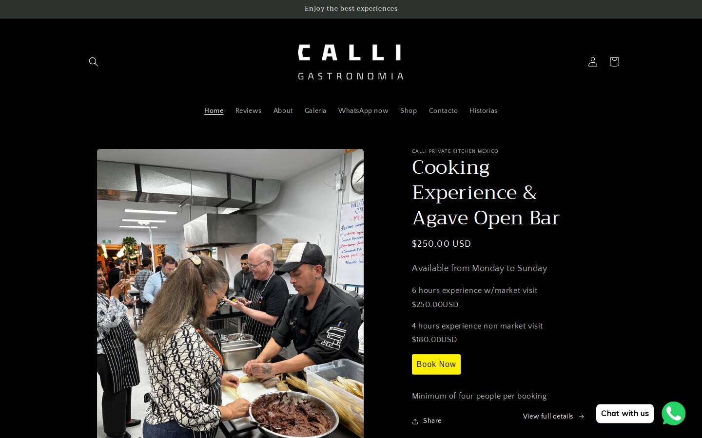 calliprivatekitchen.com homepage screenshot