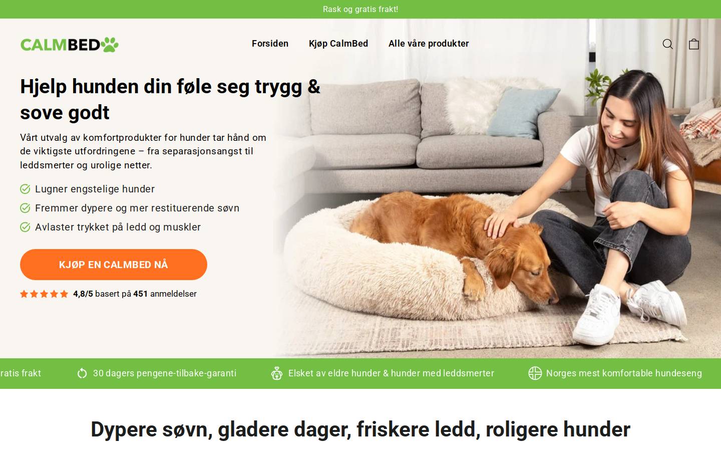Calmbed homepage screenshot