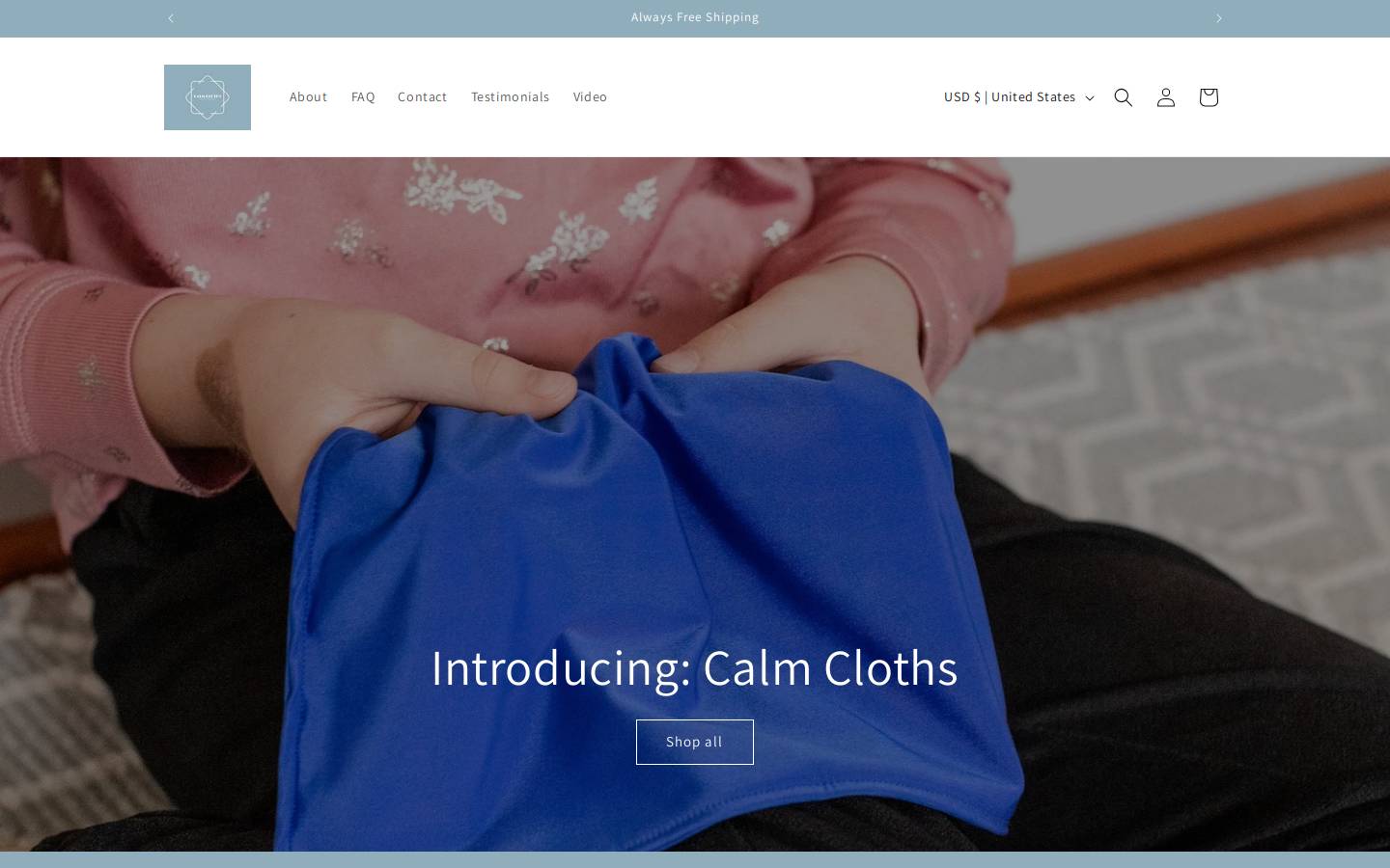 calmcloths.com homepage screenshot