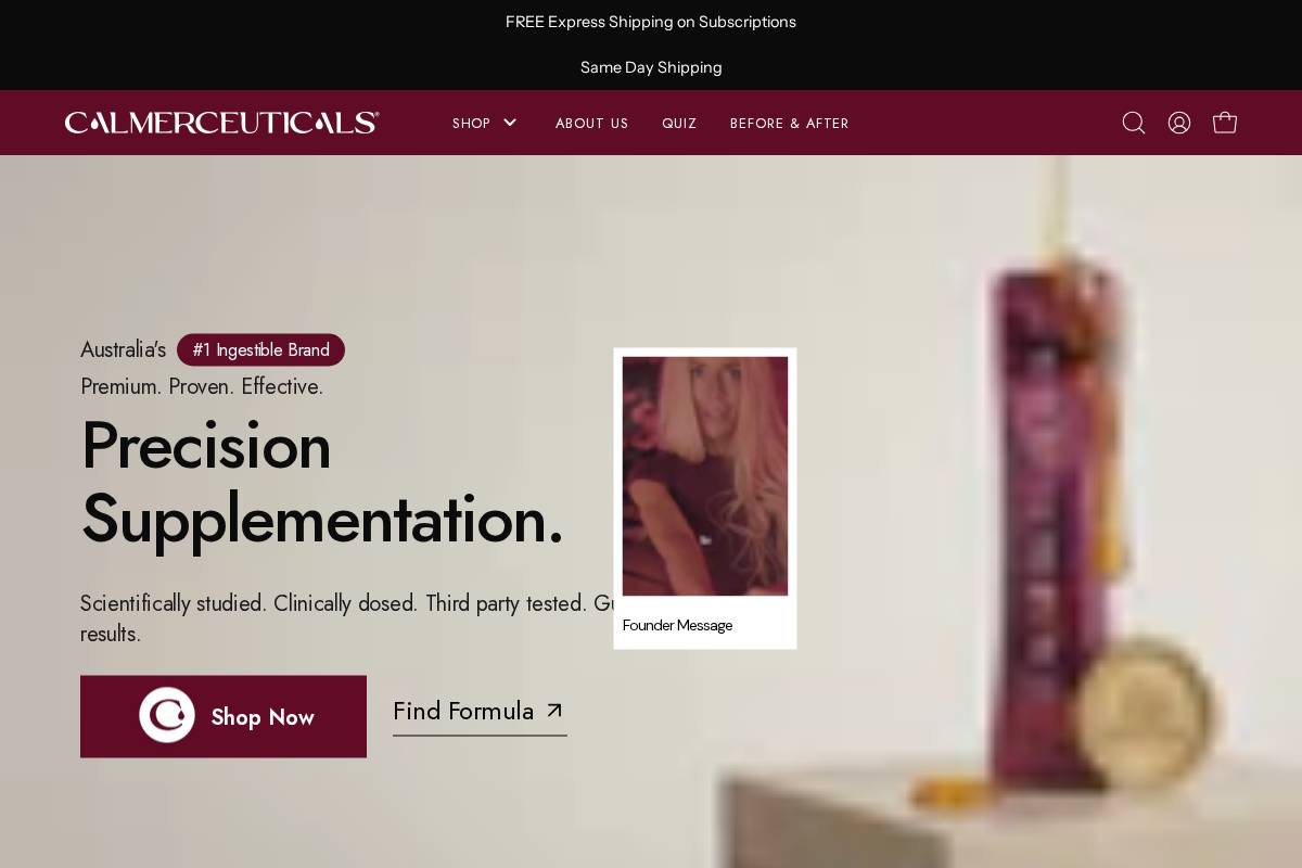 Calmerceuticals homepage screenshot