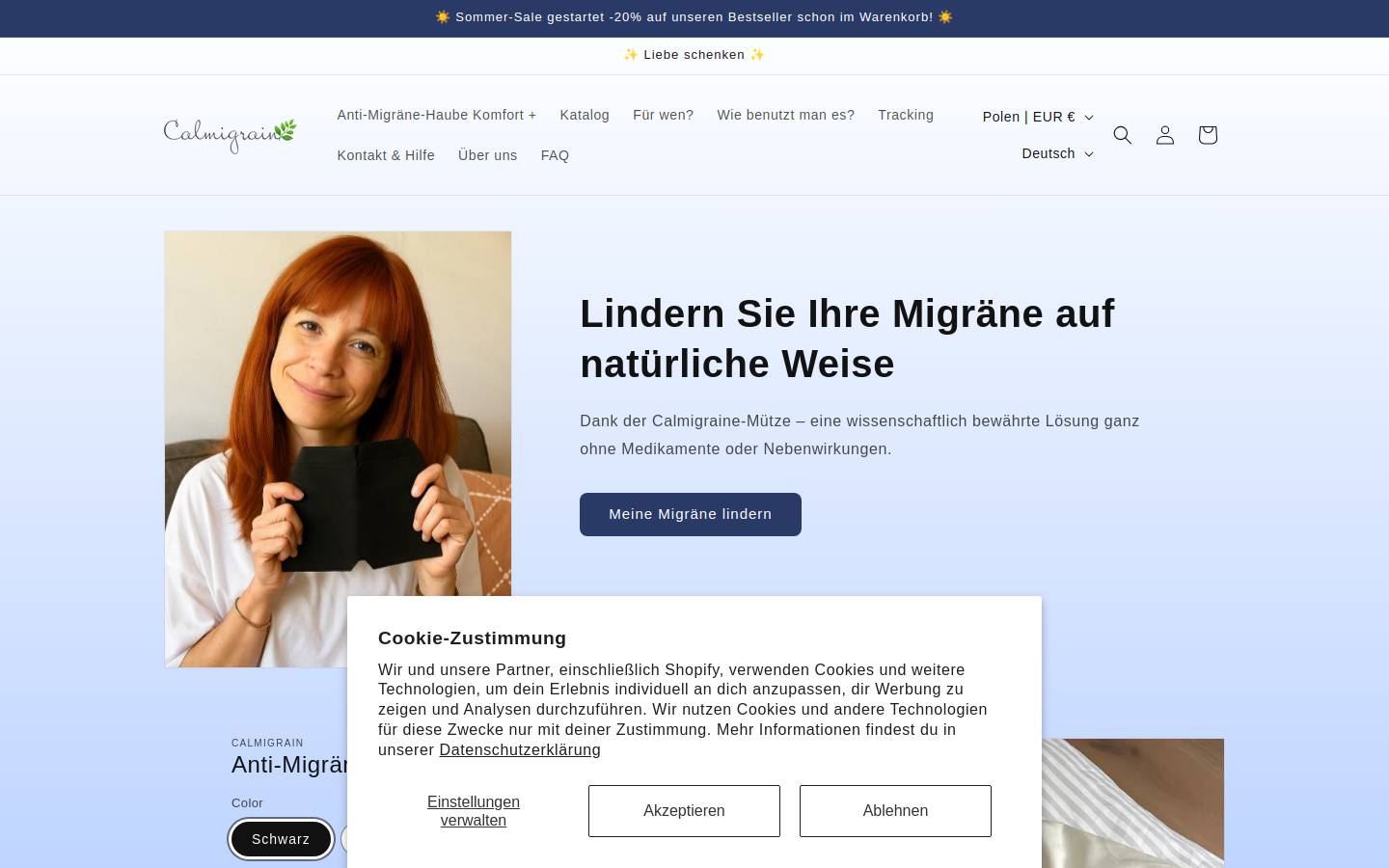 calmigraine.shop homepage screenshot