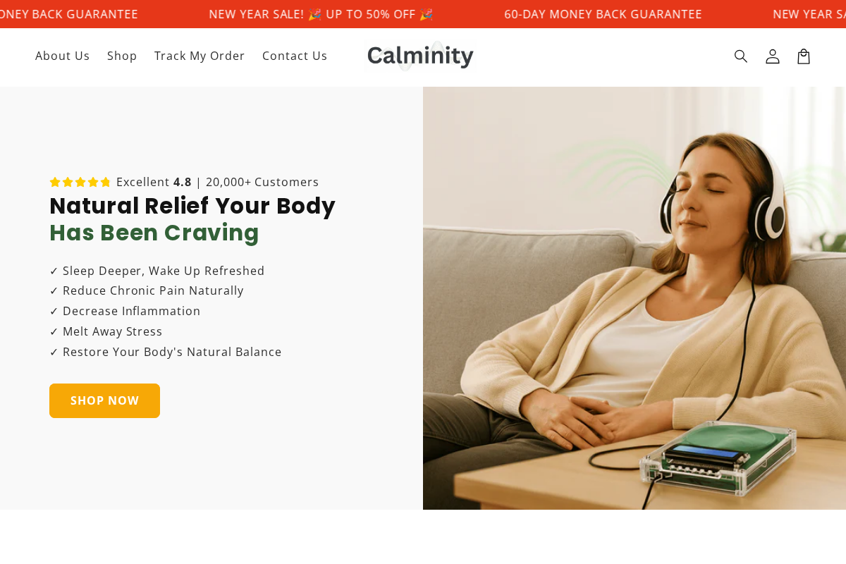 Calminity homepage screenshot