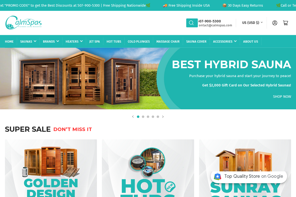 Calmspas homepage screenshot