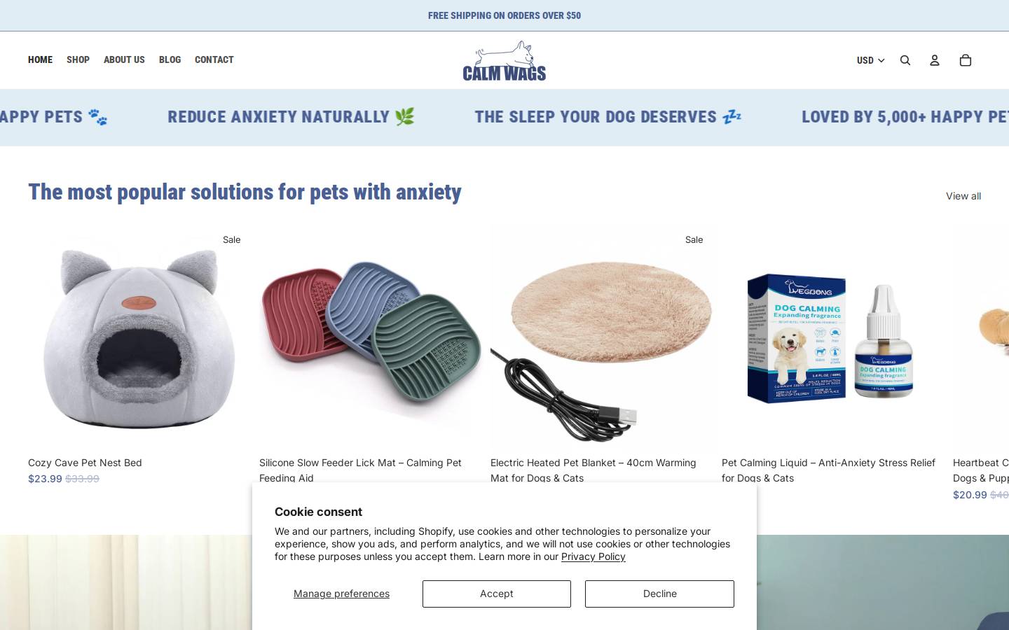 calmwags.com homepage screenshot