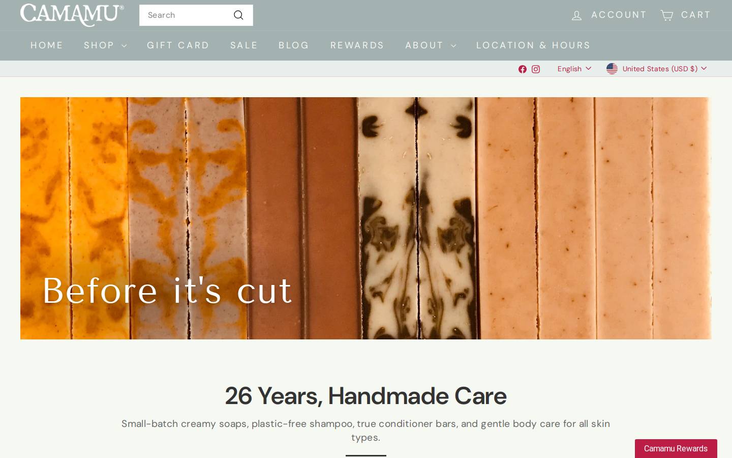 camamusoap.com homepage screenshot