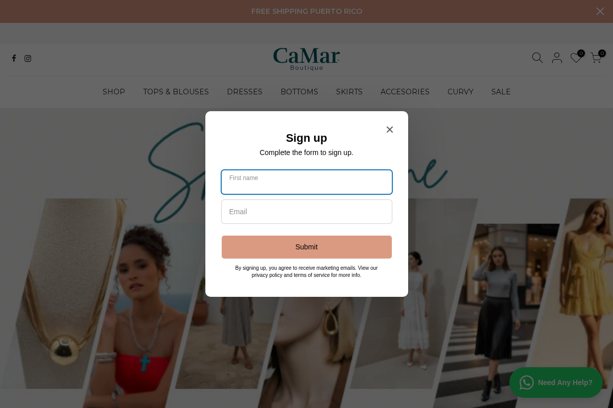 camarboutique.com homepage screenshot