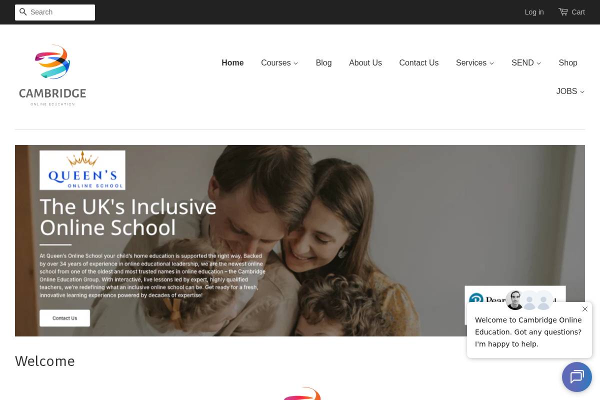 Cambridge Online Education homepage screenshot