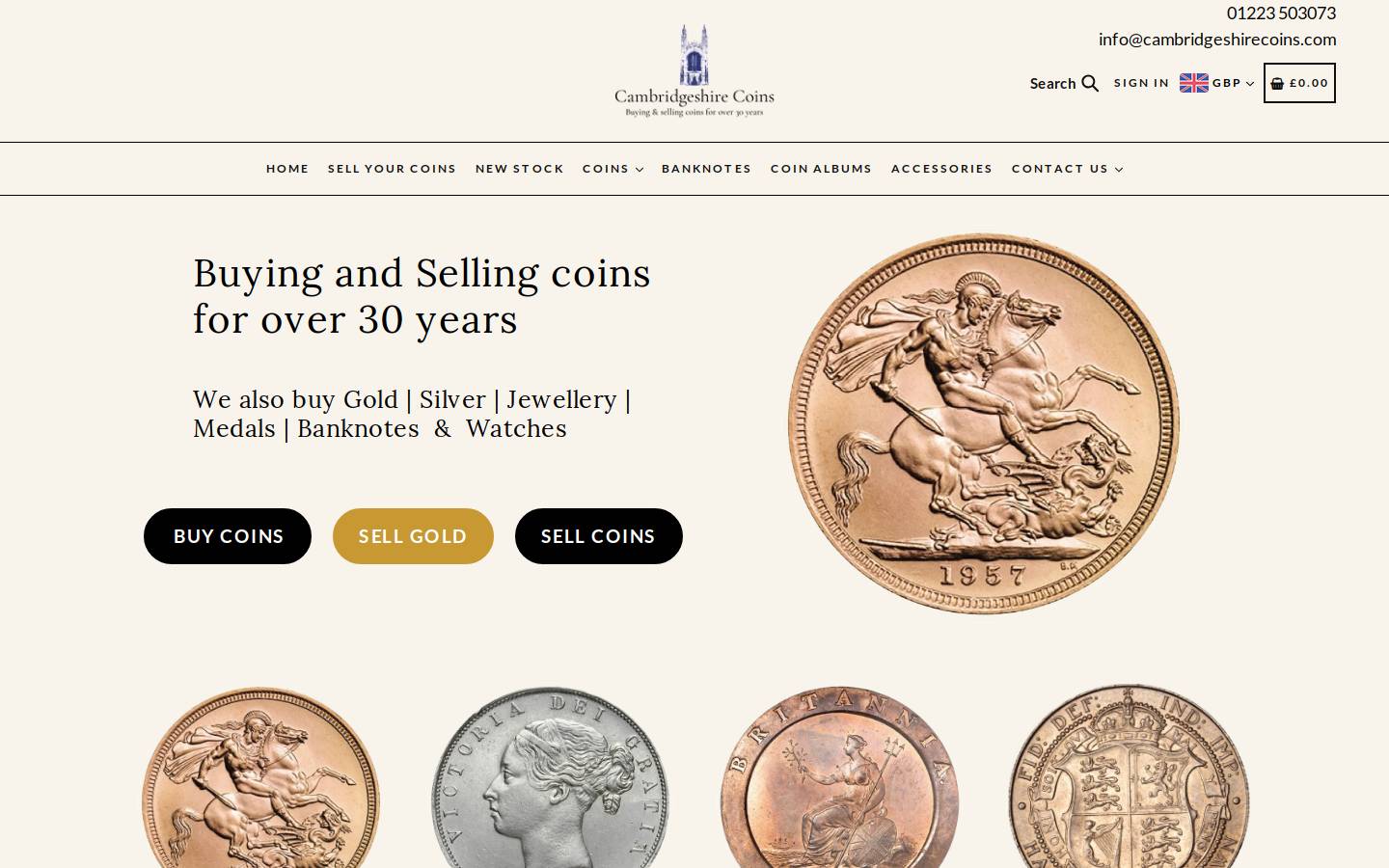 Cambridgeshire Coins homepage screenshot