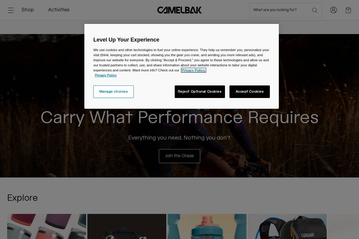 CamelBak homepage screenshot