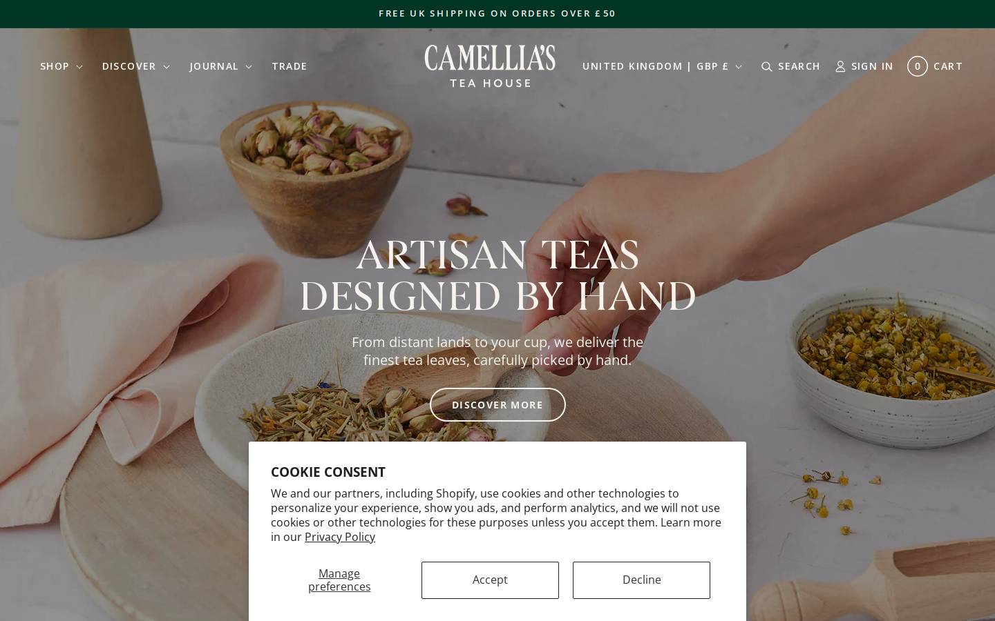 Camellia's Tea House homepage screenshot