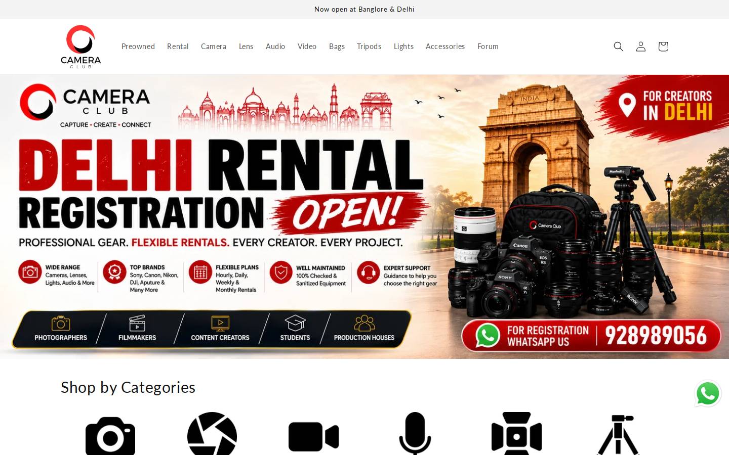 cameraclub.in homepage screenshot