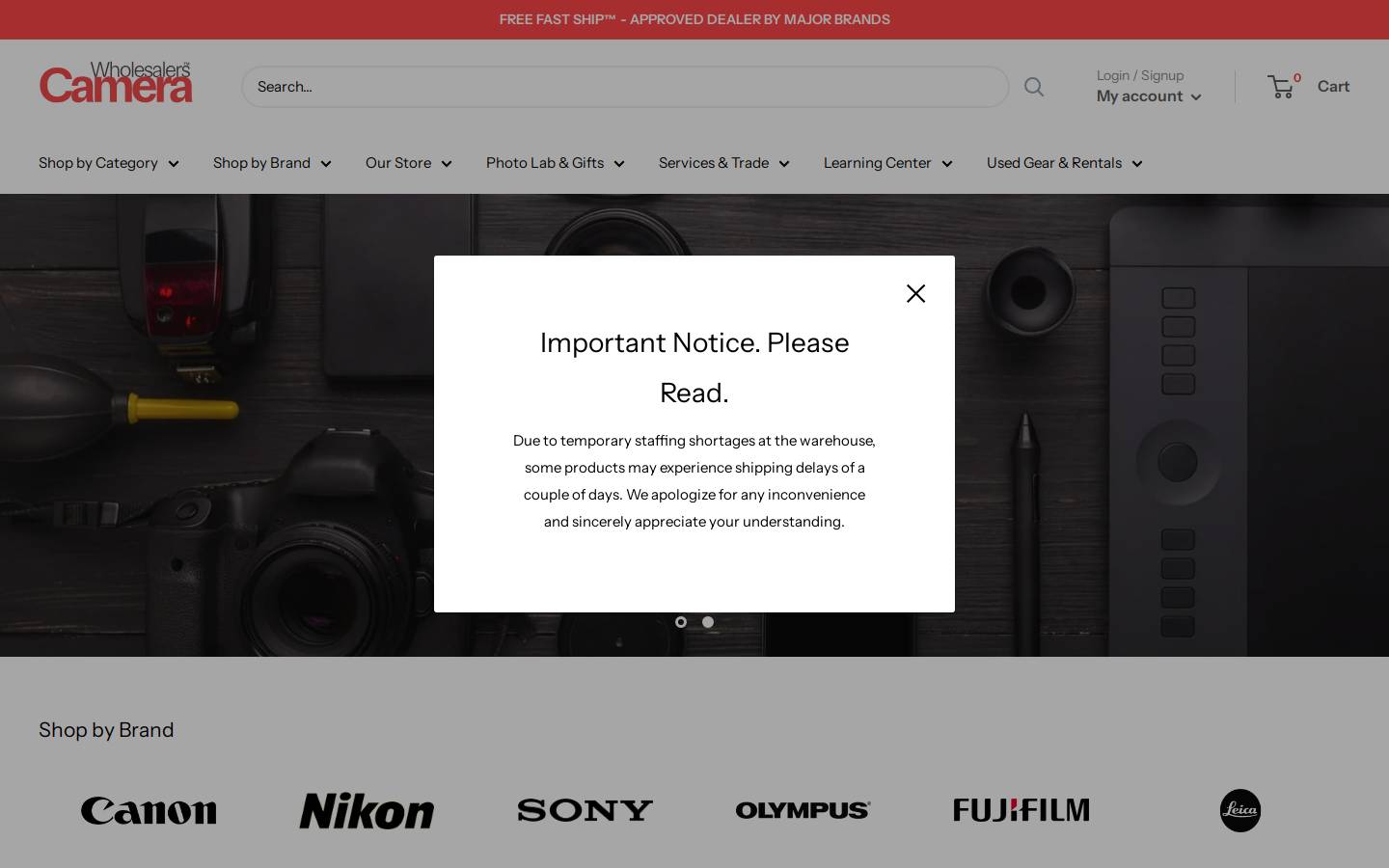 Camera Wholesalers homepage screenshot