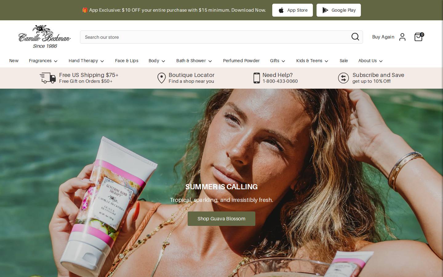 Camille Beckman Body Care And Fragrances homepage screenshot