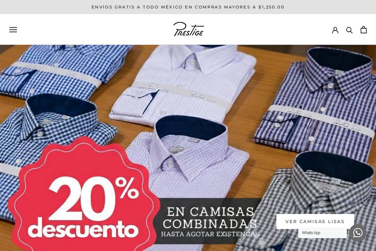 camisasprestige.mx homepage screenshot