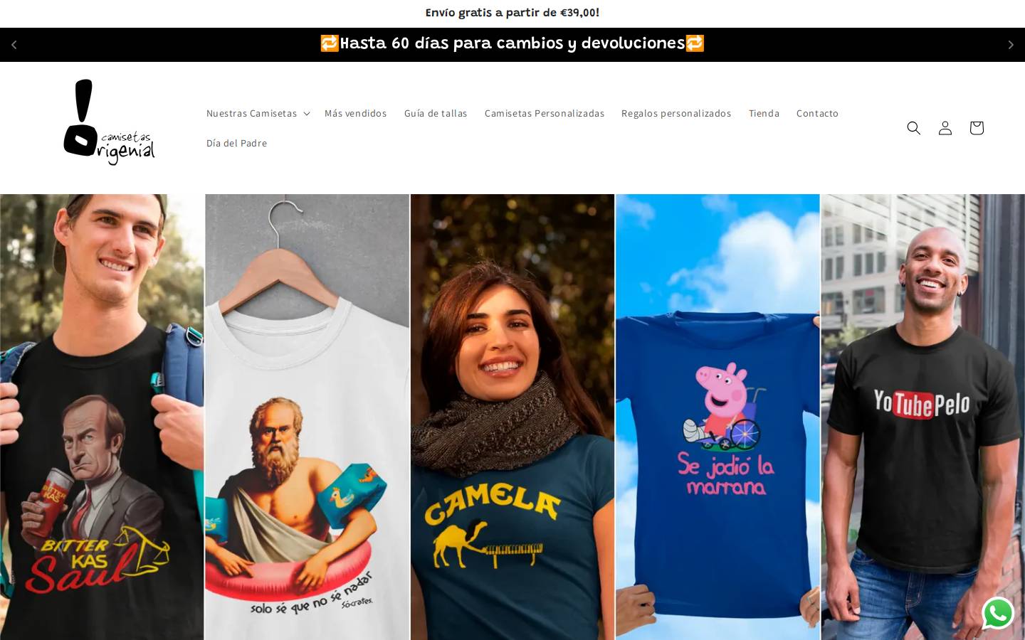 camisetas-origenial.com homepage screenshot
