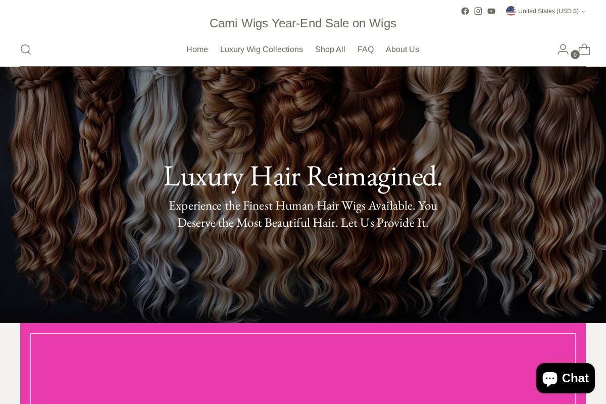 camiwigs.com homepage screenshot