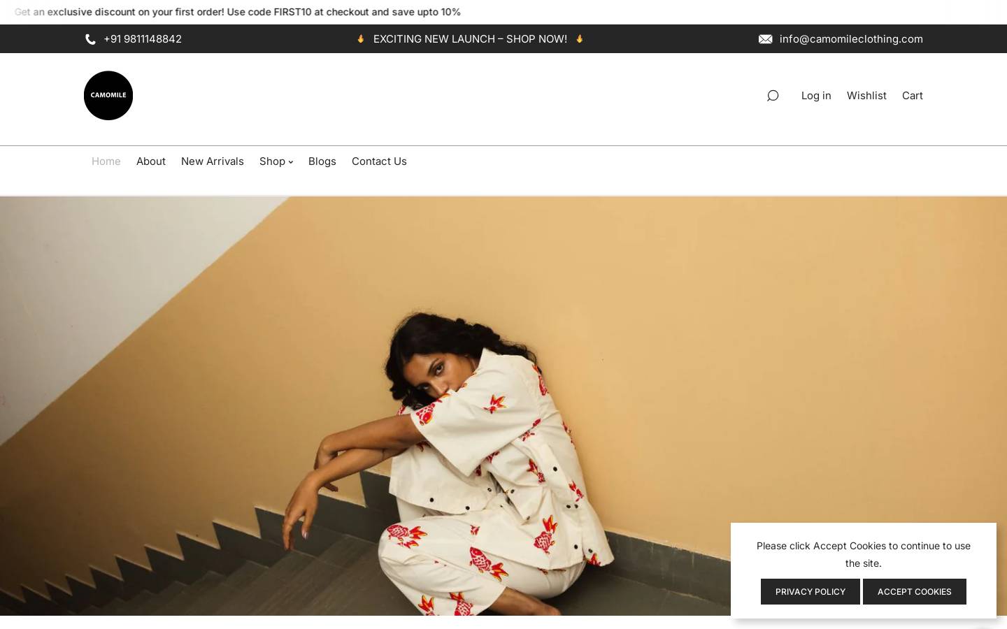 camomileclothing.com homepage screenshot