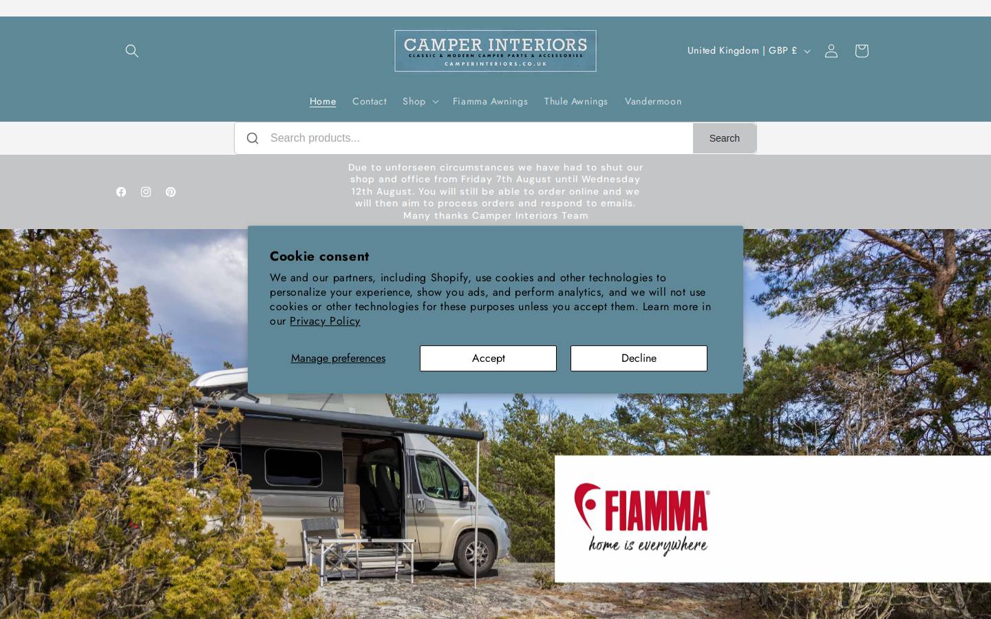 Camper Interiors homepage screenshot