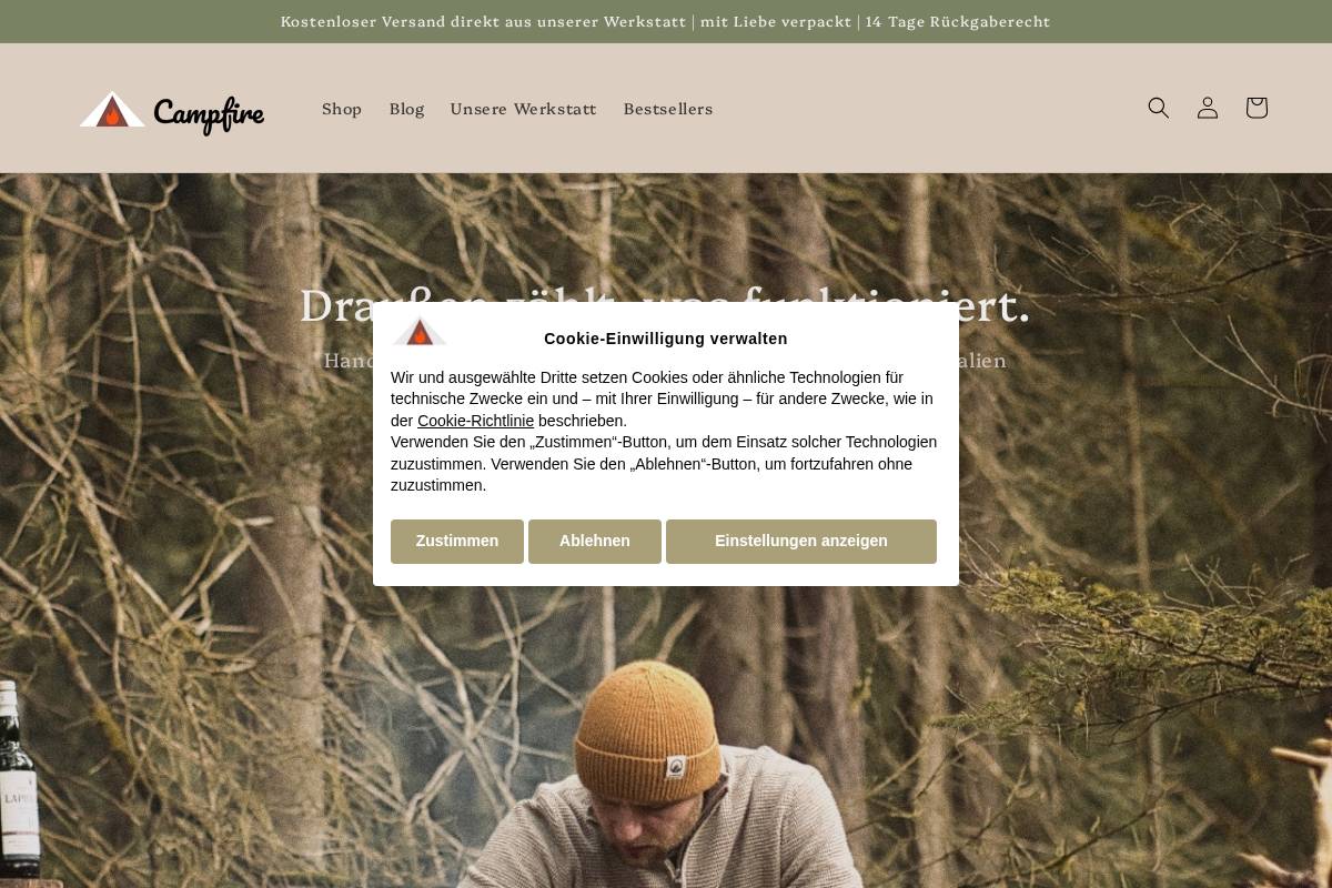 campfire-handmade.com homepage screenshot
