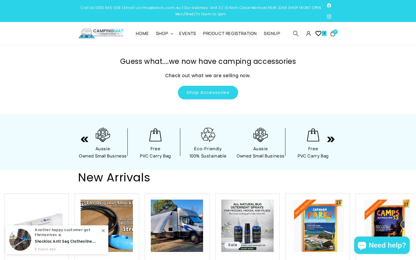 campingmatwarehouse.com.au homepage screenshot