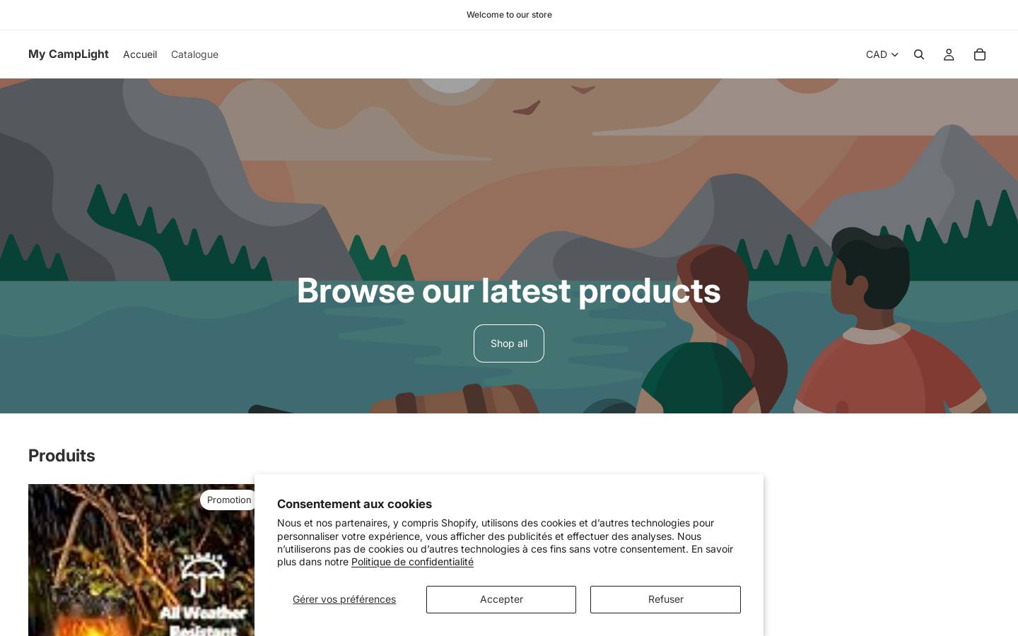 camplightstore.com homepage screenshot