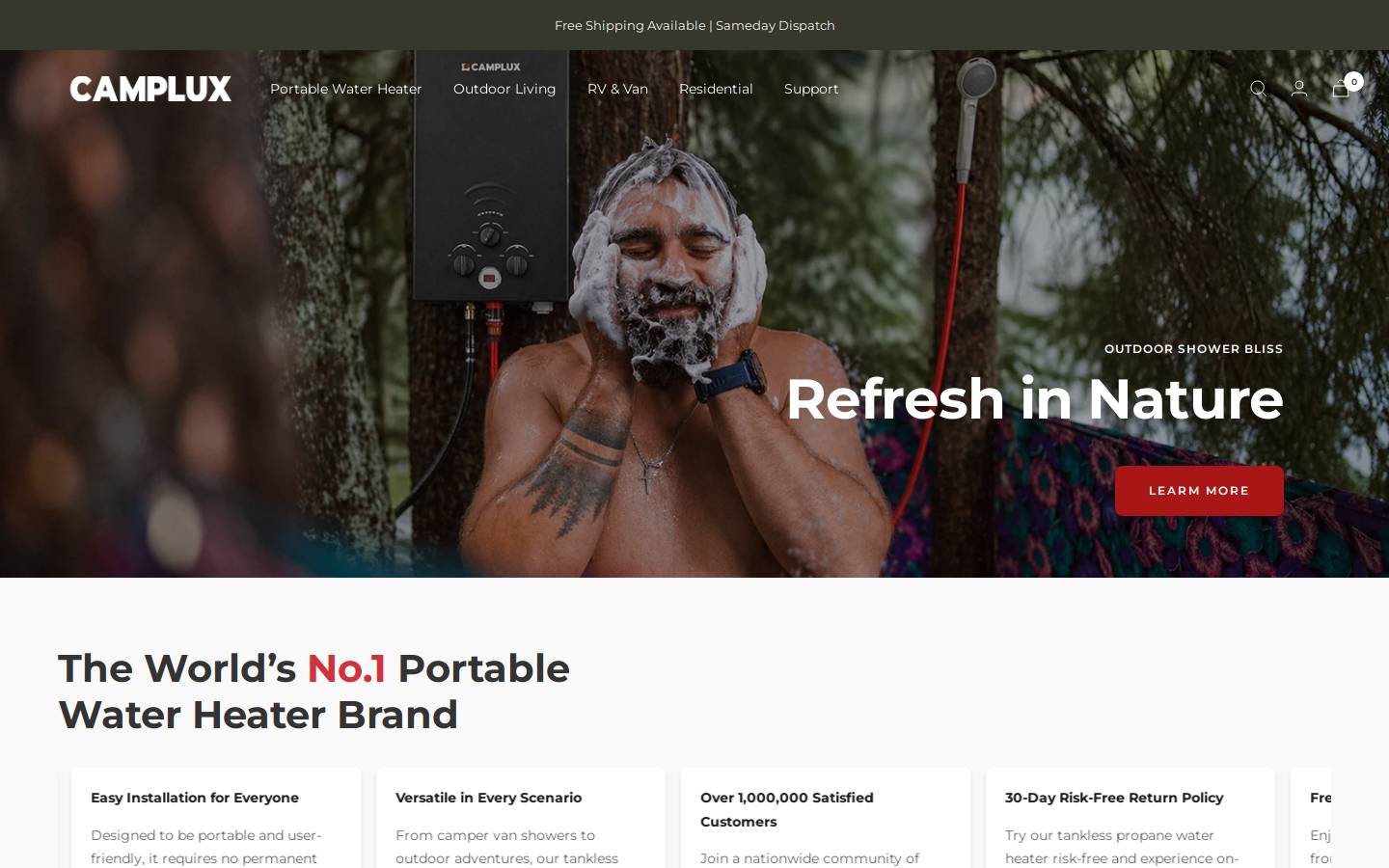 camplux.com homepage screenshot