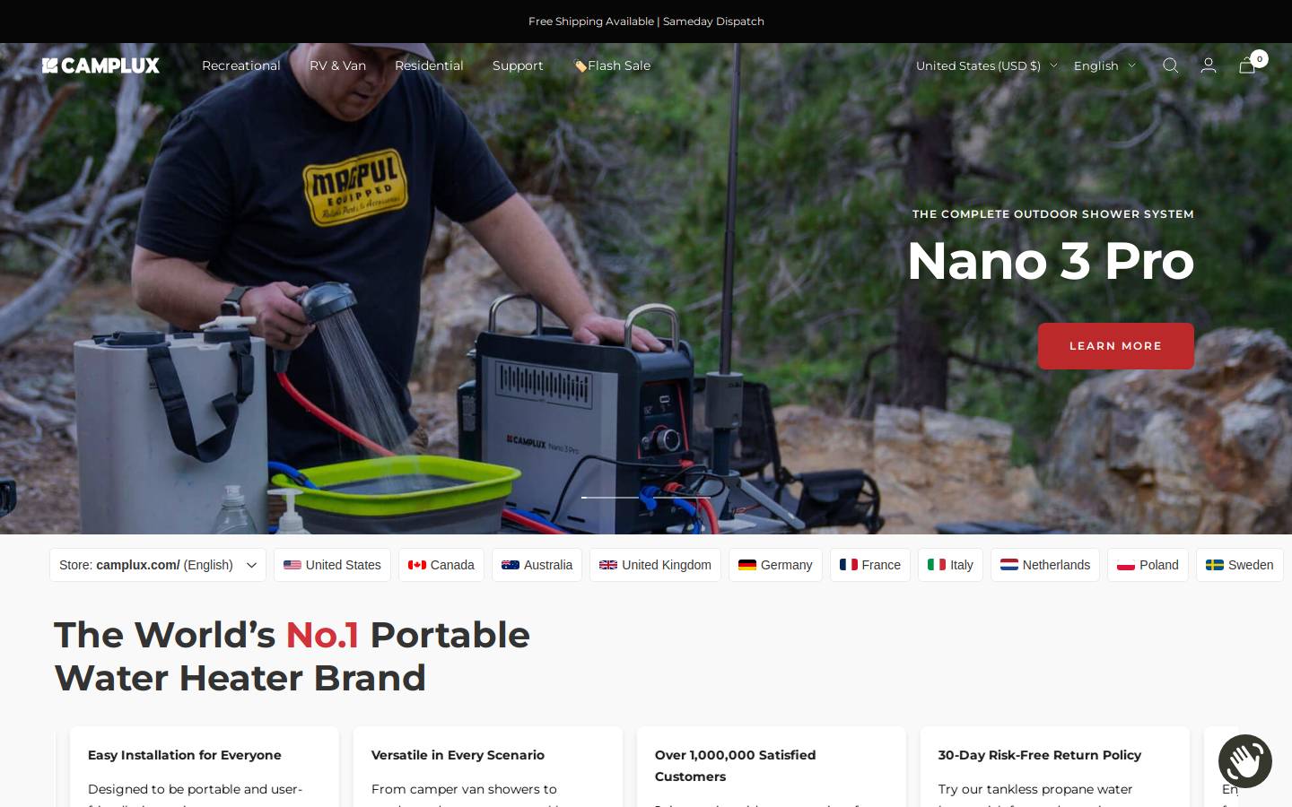 camplux.com homepage screenshot