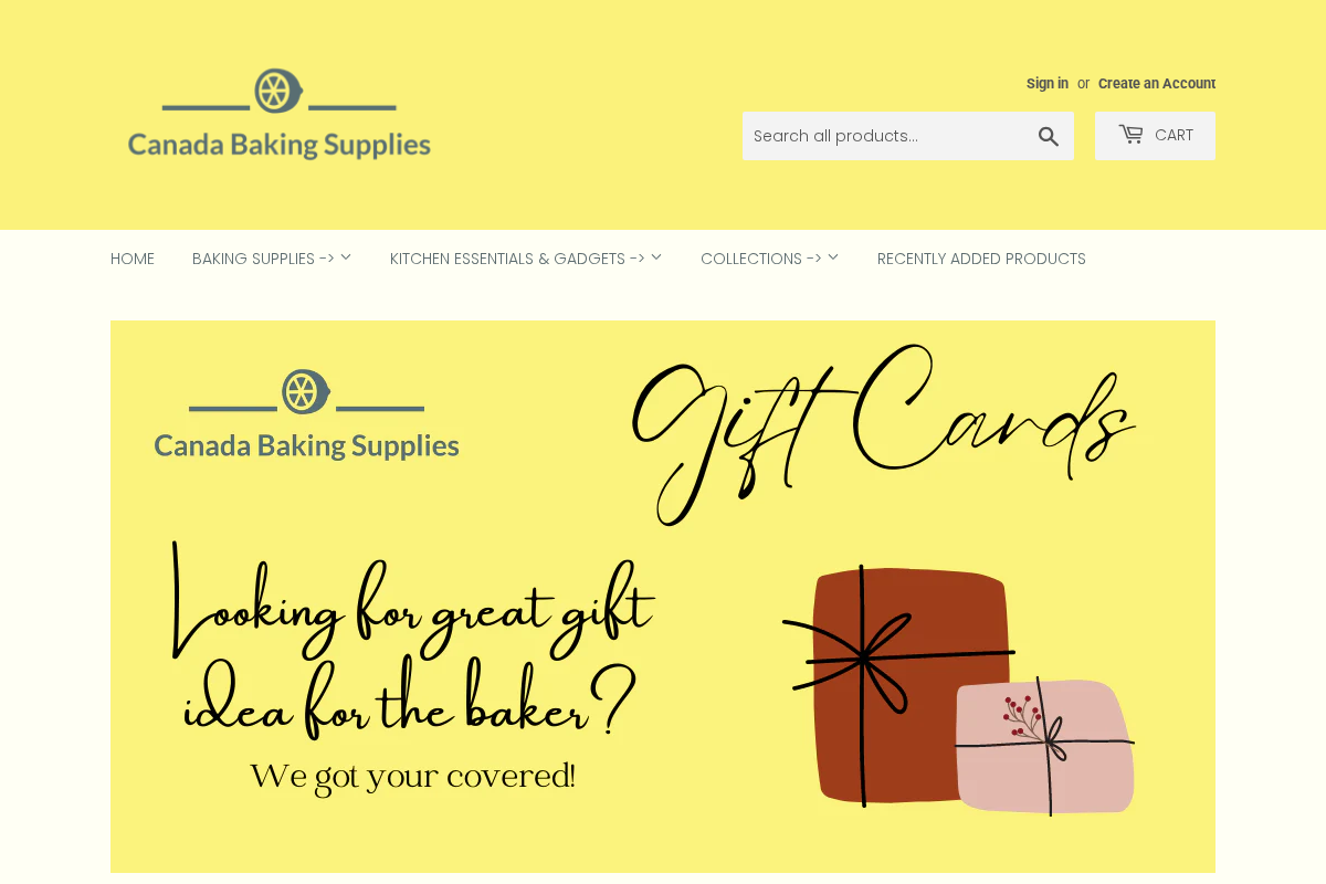 Canada Baking Supplies homepage screenshot