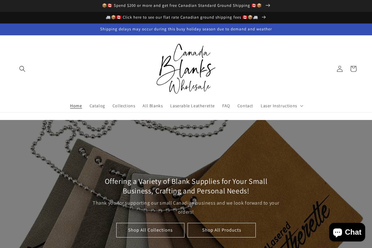 canadablankswholesale.ca homepage screenshot