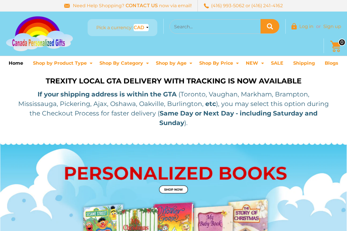 canadapersonalizedgifts.ca homepage screenshot