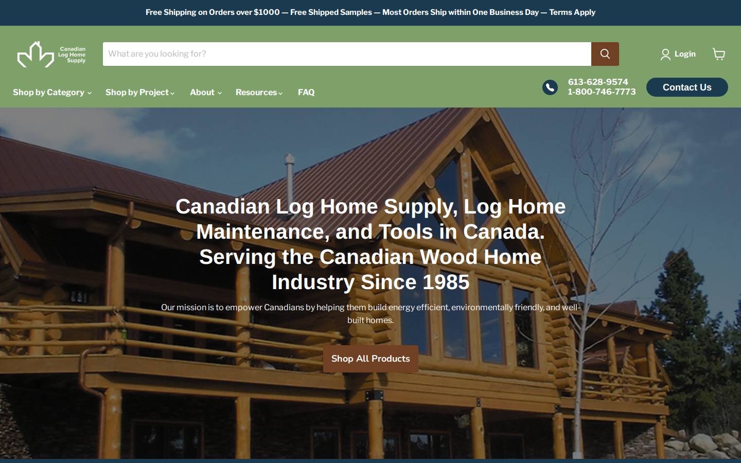 canadianloghomesupply.com homepage screenshot