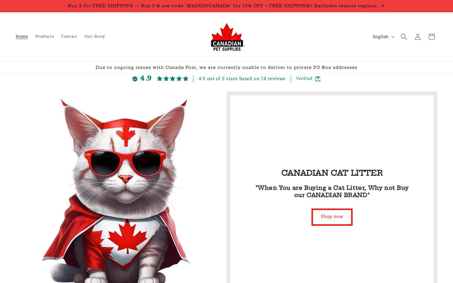 canadianpetsupplies.ca homepage screenshot