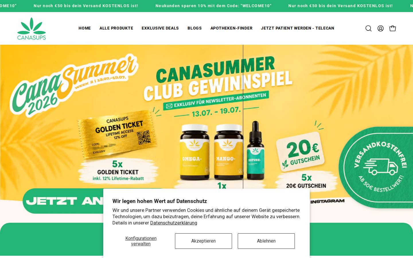 Canasups homepage screenshot