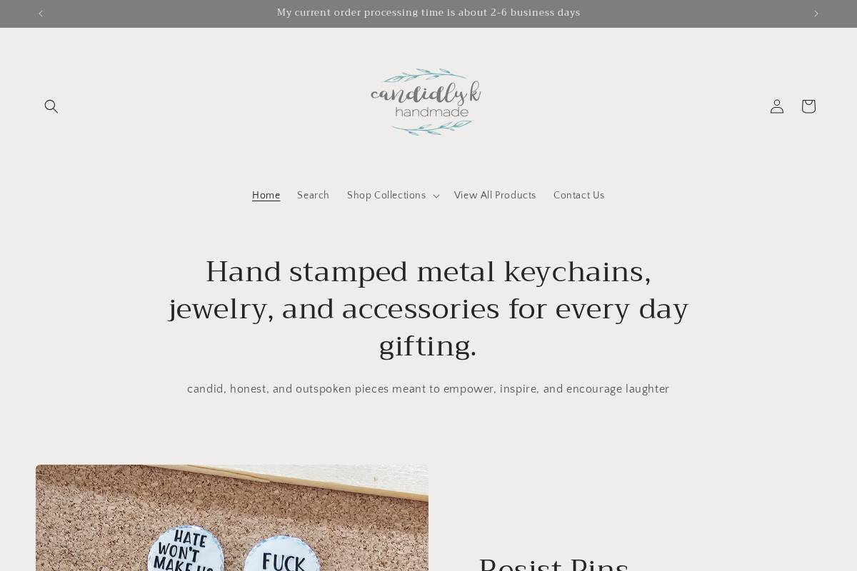 candidlykhandmade.com homepage screenshot