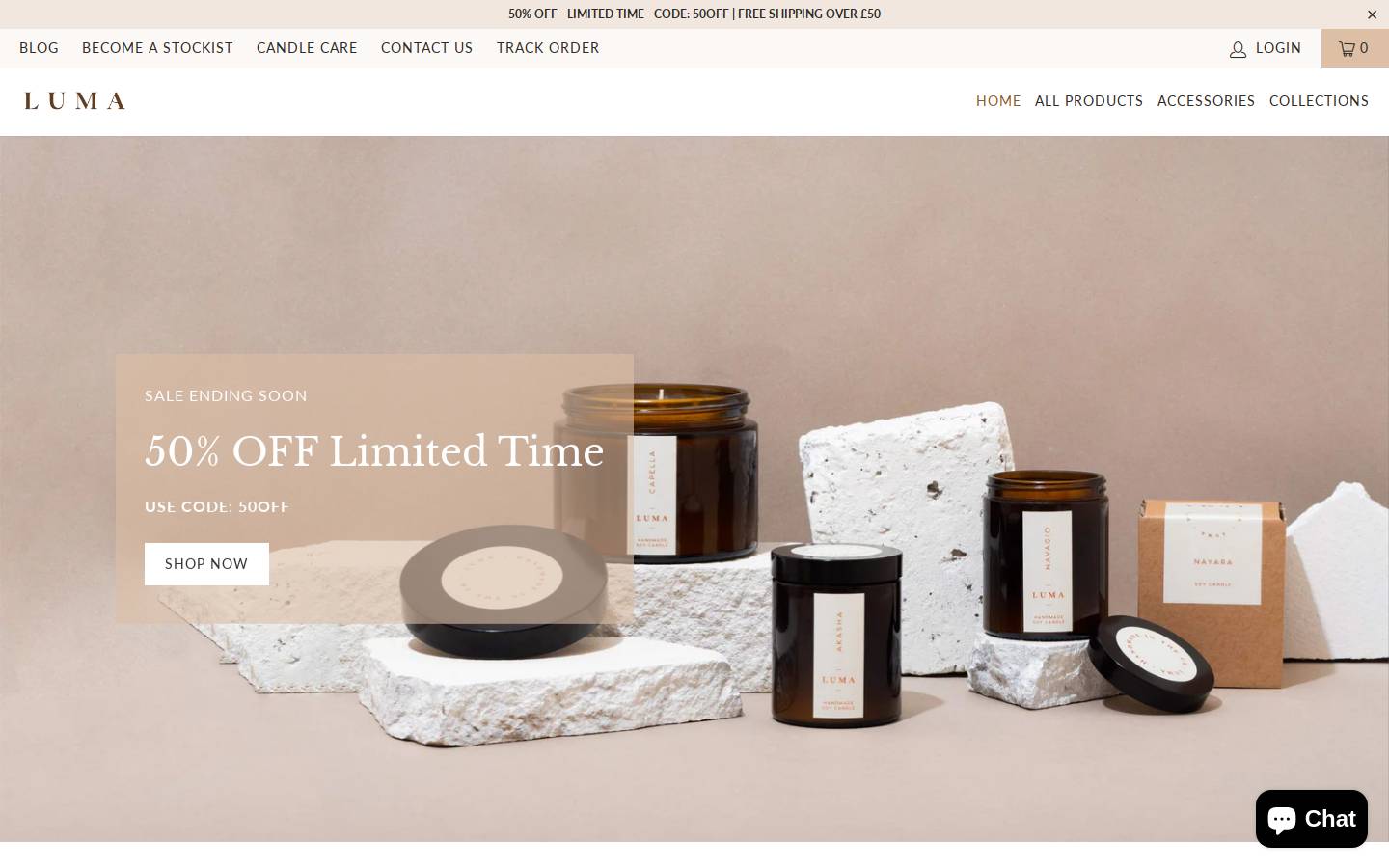 Luma Candles homepage screenshot
