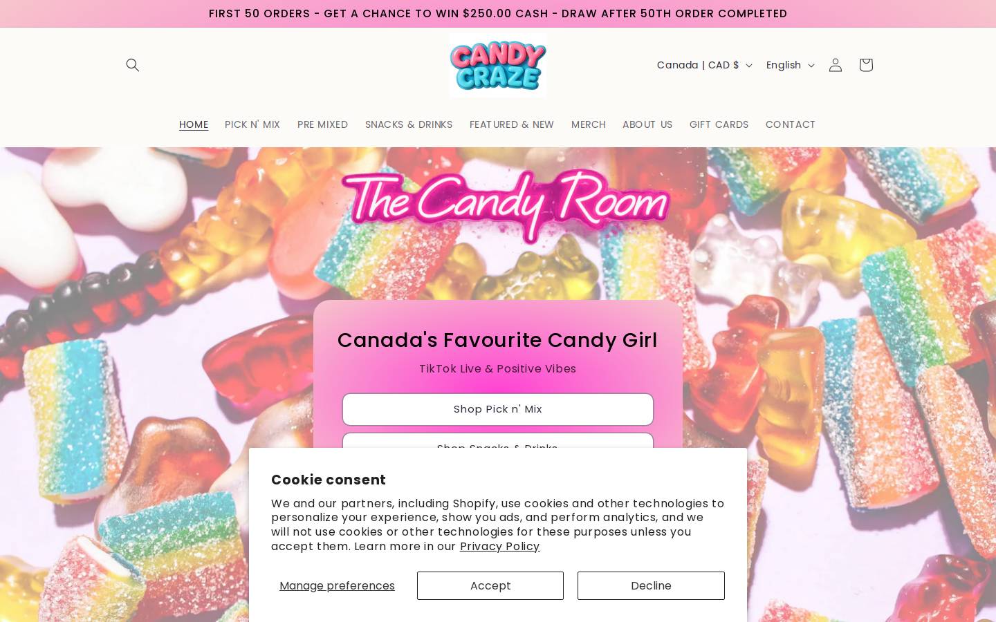 candycraze.ca homepage screenshot