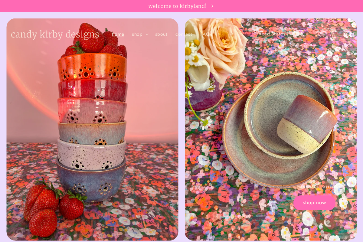 candy kirby designs homepage screenshot
