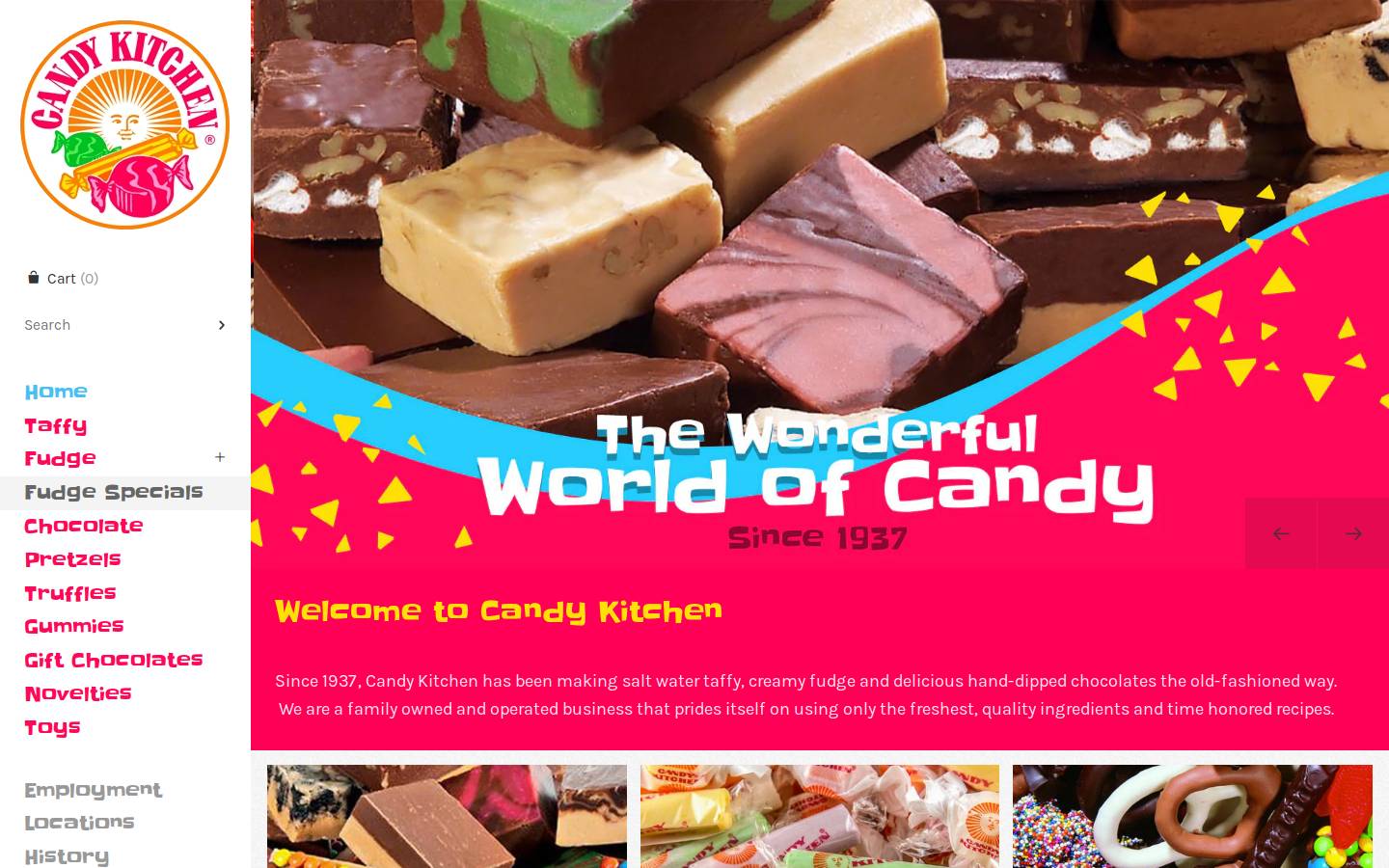 Marvin's Chocloates homepage screenshot