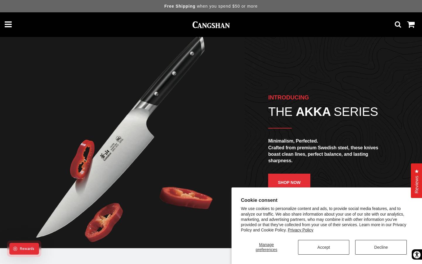 Cangshan Cutlery Company homepage screenshot