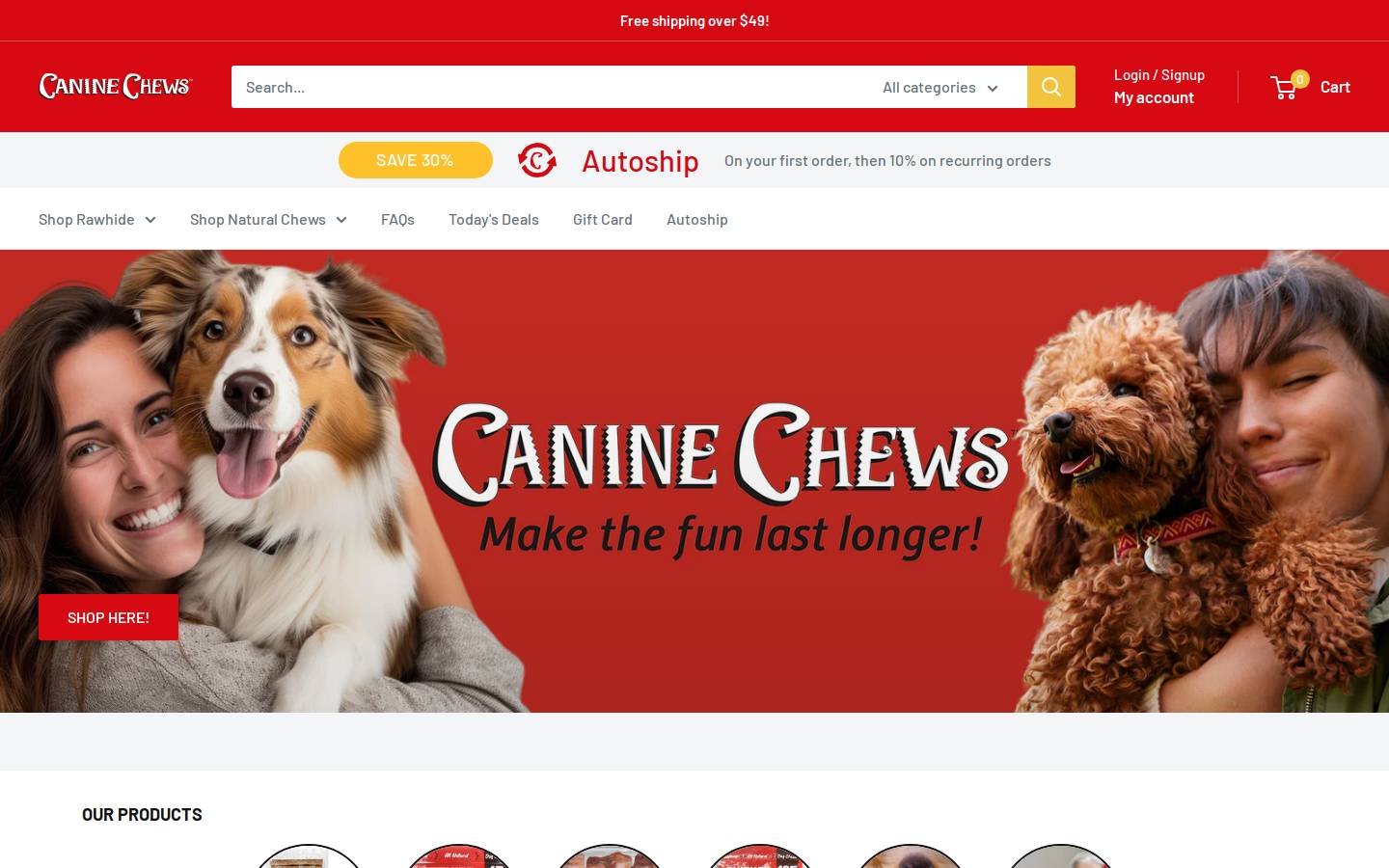caninechews.com homepage screenshot