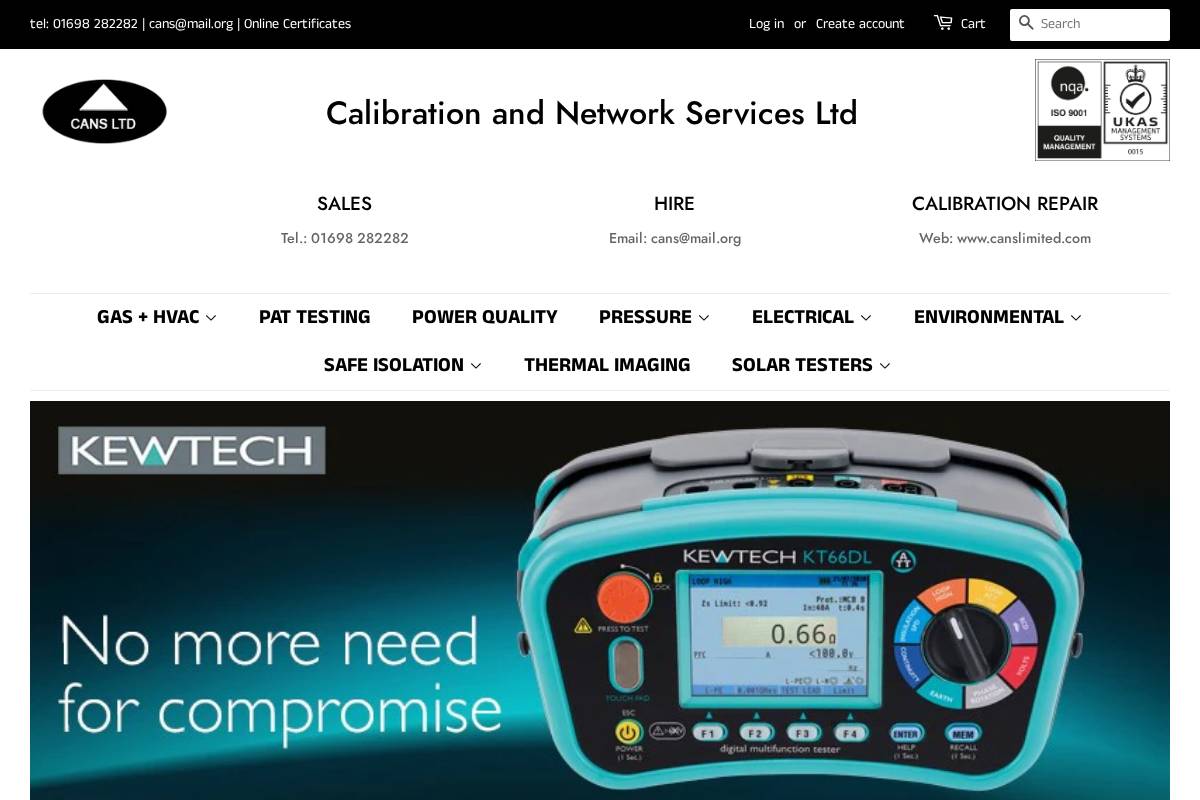 Calibration & Network Services homepage screenshot