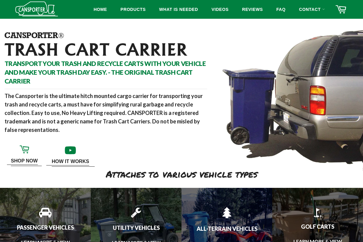 Cansporter Trash Cart Carrier homepage screenshot