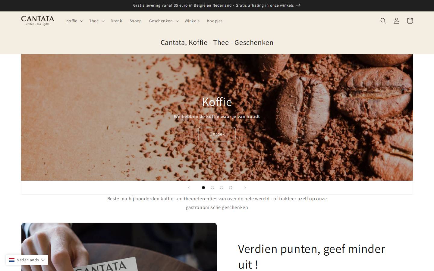 Cantata Coffee, Tea & Gifts homepage screenshot