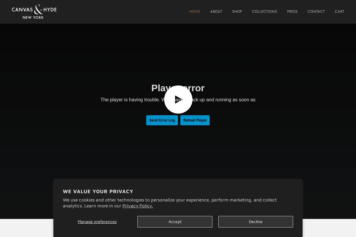 canvasandhyde.com homepage screenshot
